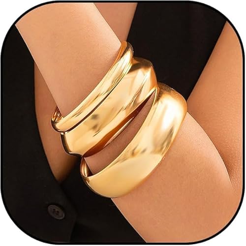 FJTNSQXSZ 3-teiliges Damen-Armband-Set, goldfarben, unregelmäßiges Armband, Modeschmuck, Einheitsgröße, Legierter Stahl, Kein Edelstein FJTNSQXSZ 3-teiliges Damen-Armband-Set, goldfarben, unregelmäßiges Armband, Modeschmuck, Einheitsgröße, Legierter Stahl, Kein Edelstein von FJTNSQXSZ