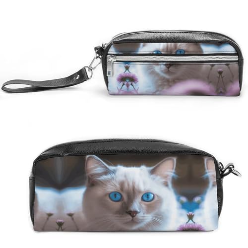 FJWKLRBV Federmäppchen mit blauen Augen und Katze, bedruckt, Stifteetui, Organizer, kleine Kosmetiktasche, große Bleistifttasche, Beutelbox von FJWKLRBV
