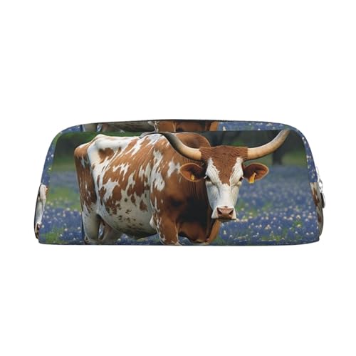 FJWSLCH Bluebonnet Longhorn Make-up-Tasche, Reise-Kosmetiktasche für Damen und Herren, Federmäppchen, Reißverschluss, Kulturbeutel, Geldbörse, silber, Einheitsgröße von FJWSLCH