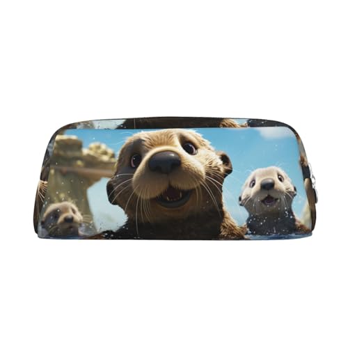 FJWSLCH Kosmetiktasche mit niedlichem Meeresotter-Druck, Reise-Kosmetiktasche für Damen und Herren, Federmäppchen, Reißverschluss, Kulturbeutel, silber, Einheitsgröße von FJWSLCH