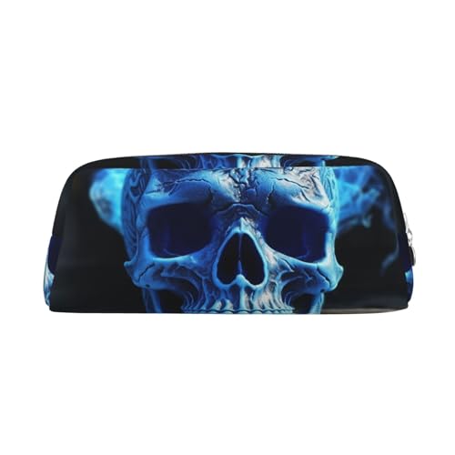 FJWSLCH Make-up-Tasche mit 3D-Druck, blauer Totenkopf, Reise-Kosmetiktasche für Damen und Herren, Federmäppchen, Reißverschluss, Kulturbeutel, Geldbörse, silber, Einheitsgröße von FJWSLCH