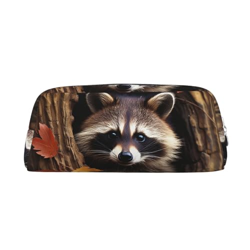 FJWSLCH Make-up-Tasche mit Waschbär im Herbstbaumloch, Reise-Kosmetiktasche für Damen und Herren, Federmäppchen, Reißverschluss, Kulturbeutel, silber, Einheitsgröße von FJWSLCH