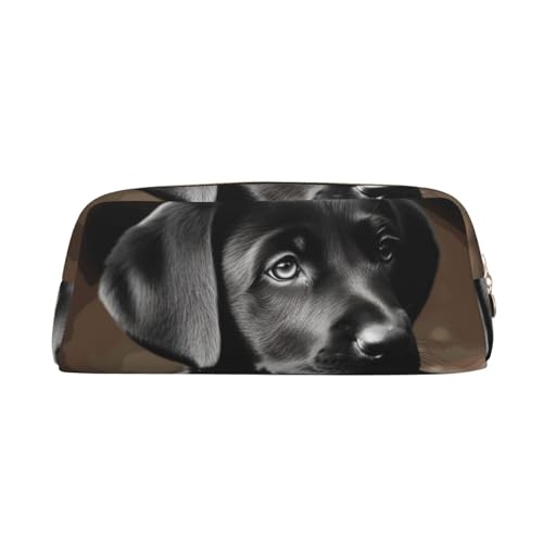 FJWSLCH Make-up-Tasche mit schwarzem Labrador-Welpe, Reise-Kosmetiktasche für Damen und Herren, Federmäppchen, Reißverschluss, Kulturbeutel, Geldbörse, Gold, Einheitsgröße von FJWSLCH