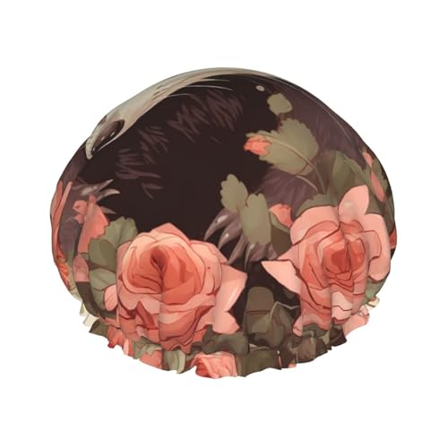 Wiederverwendbare Duschhaube für Damen und Herren, groß, wasserdicht, Duschhaube, waschbar, Badehaube, Opossum und Rosen, Haarhut, elastisches Band, doppellagiger Duschhut für langes Haar, Zöpfe Wiederverwendbare Duschhaube für Damen und Herren, groß, wasserdicht, Duschhaube, waschbar, Badehaube, Opossum und Rosen, Haarhut, elastisches Band, doppellagiger Duschhut für langes Haar, Zöpfe von FJWSLCH