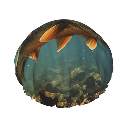 Wiederverwendbare Duschhaube für Damen und Herren, groß, wasserdicht, Duschhaube, waschbar, Badekappe, Fischhaarmut, elastisches Band, doppellagiger Duschhut für langes Haar, Zöpfe von FJWSLCH