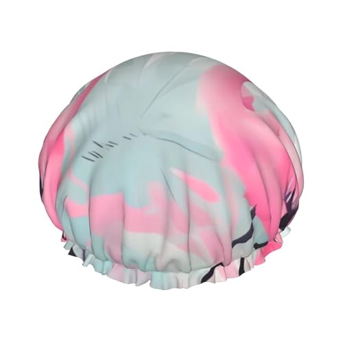 Wiederverwendbare Duschhaube für Damen und Herren, groß, wasserdicht, Duschhaube, waschbar, Badekappe, Flamingo-Haarmütze, elastisches Band, doppellagiger Duschhut für langes Haar, Zöpfe von FJWSLCH