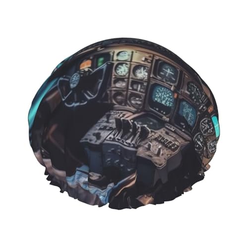 Wiederverwendbare Duschhaube für Damen und Herren, groß, wasserdicht, Duschhaube, waschbar, Badekappe, Flugzeug, Cockpit, Haarmütze, elastisches Band, doppellagiger Duschhut für langes Haar, Zöpfe Wiederverwendbare Duschhaube für Damen und Herren, groß, wasserdicht, Duschhaube, waschbar, Badekappe, Flugzeug, Cockpit, Haarmütze, elastisches Band, doppellagiger Duschhut für langes Haar, Zöpfe von FJWSLCH