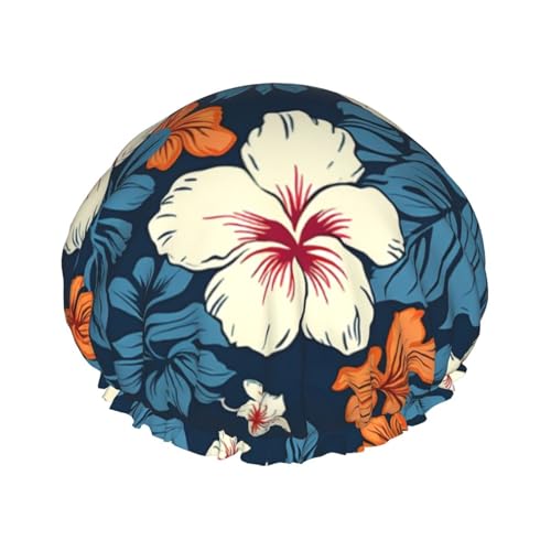 Wiederverwendbare Duschhaube für Damen und Herren, groß, wasserdicht, Duschhaube, waschbar, Badekappe, Hawaii-Blumen-Haarmütze, elastisches Band, doppellagiger Duschhut für langes Haar, Zöpfe Wiederverwendbare Duschhaube für Damen und Herren, groß, wasserdicht, Duschhaube, waschbar, Badekappe, Hawaii-Blumen-Haarmütze, elastisches Band, doppellagiger Duschhut für langes Haar, Zöpfe von FJWSLCH