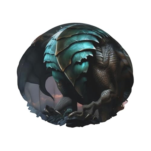 Wiederverwendbare Duschhaube für Damen und Herren, groß, wasserdicht, Duschhaube, waschbar, Badekappe, cooler Drachenhaarmut, elastisches Band, doppellagiger Duschhut für langes Haar, Zöpfe von FJWSLCH