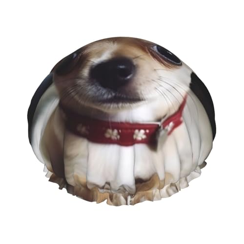 Wiederverwendbare Duschhaube für Damen und Herren, groß, wasserdicht, Duschhaube, waschbar, Badekappe, niedlicher Chihuahua-Haarmütze, elastisches Band, doppellagiger Duschhut für langes Haar, Zöpfe von FJWSLCH