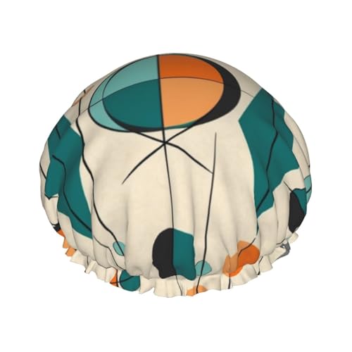 Wiederverwendbare Duschhaube für Damen und Herren, groß, wasserdicht, waschbar, Badekappe, Mitte des Jahrhunderts, geometrischer Haarmut, elastisches Band, doppellagiger Duschhut für langes Haar, von FJWSLCH