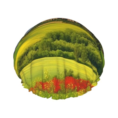 Wiederverwendbare Duschhaube für Damen und Herren, groß, wasserdicht, waschbar, Badekappe, Toskana, Frühlingshaarhut, elastisches Band, doppellagiger Duschhut für langes Haar, Zöpfe von FJWSLCH