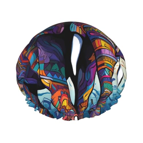 Wiederverwendbare Duschhaube für Damen und Herren, groß, wasserdicht, waschbar, Badekappe, buntes Elefantenhaar, elastisches Band, doppellagiger Duschhut für langes Haar, Zöpfe Wiederverwendbare Duschhaube für Damen und Herren, groß, wasserdicht, waschbar, Badekappe, buntes Elefantenhaar, elastisches Band, doppellagiger Duschhut für langes Haar, Zöpfe von FJWSLCH