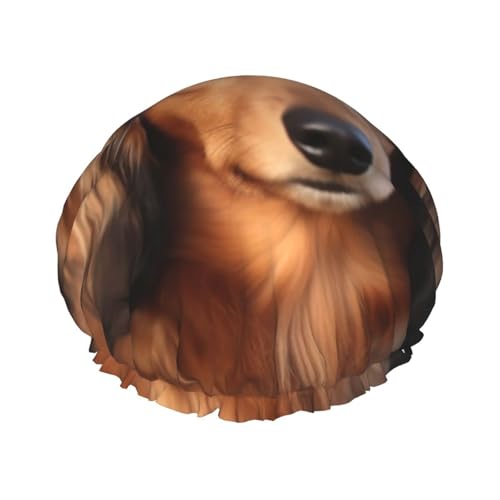 Wiederverwendbare Duschhaube für Damen und Herren, groß, wasserdicht, waschbar, Badekappe, langhaariger Dackel-Haarmut, elastisches Band, doppellagiger Duschhut für langes Haar, Zöpfe von FJWSLCH