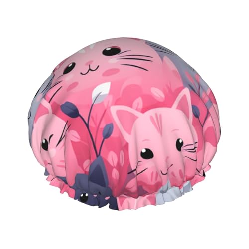 Wiederverwendbare Duschhaube für Damen und Herren, groß, wasserdicht, waschbar, Badekappe, schöne Katzenhaarmütze, elastisches Band, doppellagiger Duschhut für langes Haar, Zöpfe von FJWSLCH