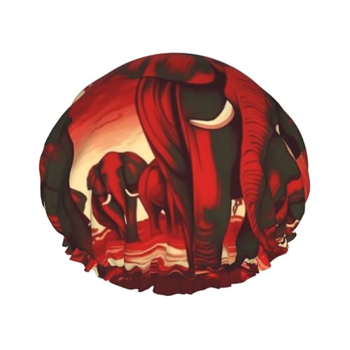 Wiederverwendbare Duschhaube für Damen und Herren, große wasserdichte Duschhaube, waschbar, Badekappe, Elefanten-rotes Haar, elastisches Band, doppellagiger Duschhut für langes Haar, Zöpfe von FJWSLCH