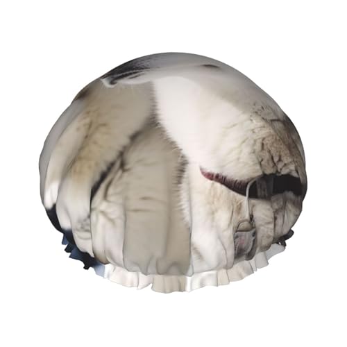 Wiederverwendbare Duschhaube für Damen und Herren, große wasserdichte Duschhaube, waschbar, Badekappe, Husky, Hundehaarmut, elastisches Band, doppellagiger Duschhut für langes Haar, Zöpfe von FJWSLCH