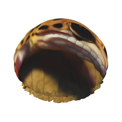 Wiederverwendbare Duschhaube für Damen und Herren, große wasserdichte Duschhaube, waschbar, Badekappe, Leopardenmuster, kleiner Gecko-Haarmut, elastisches Band, doppellagiger Duschhut für langes Haar, von FJWSLCH