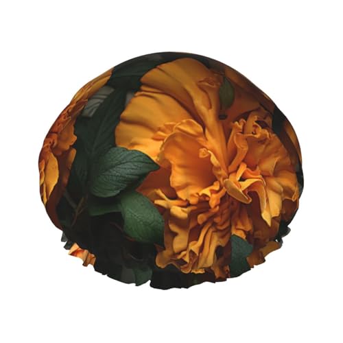 Wiederverwendbare Duschhaube für Damen und Herren, große wasserdichte Duschhaube, waschbar, Badekappe, Ringelblume, Haarmütze, elastisches Band, doppellagiger Duschhut für langes Haar, Zöpfe von FJWSLCH