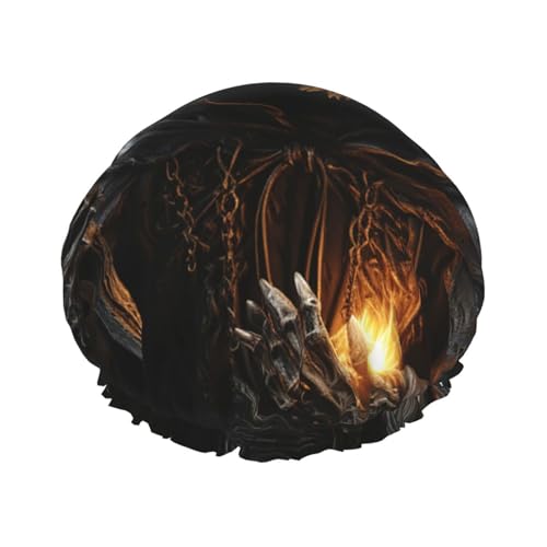 Wiederverwendbare Duschhaube für Damen und Herren, große wasserdichte Duschhaube, waschbar, Badekappe, Sensenmann, Haarmütze, elastisches Band, doppellagiger Duschhut für langes Haar, Zöpfe von FJWSLCH