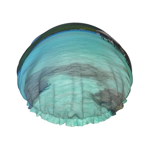 Wiederverwendbare Duschhaube für Damen und Herren, große wasserdichte Duschhaube, waschbar, Badekappe, Tahiti-Strandhaarmut, elastisches Band, doppellagiger Duschhut für langes Haar, Zöpfe Wiederverwendbare Duschhaube für Damen und Herren, große wasserdichte Duschhaube, waschbar, Badekappe, Tahiti-Strandhaarmut, elastisches Band, doppellagiger Duschhut für langes Haar, Zöpfe von FJWSLCH