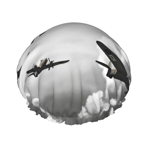 Wiederverwendbare Duschhaube für Damen und Herren, große wasserdichte Duschhaube, waschbar, Badekappe, Weltkrieg, Haarmütze, elastisches Band, doppellagiger Duschhut für langes Haar, Zöpfe von FJWSLCH