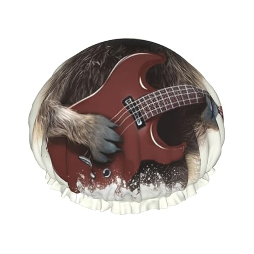 Wiederverwendbare Duschhaube für Damen und Herren, große wasserdichte Duschhaube, waschbare Badekappe, lustiger Waschbär-Haarmütze, elastisches Band, doppellagiger Duschhut für langes Haar, Zöpfe von FJWSLCH