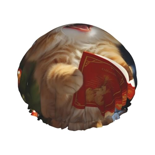 Wiederverwendbare Duschhaube für Damen und Herren, große wasserdichte Duschhaube, waschbare Badekappe, niedliche Katze, singend, Weihnachtslieder, Haarhut, elastisches Band, doppellagiger Duschhut für von FJWSLCH