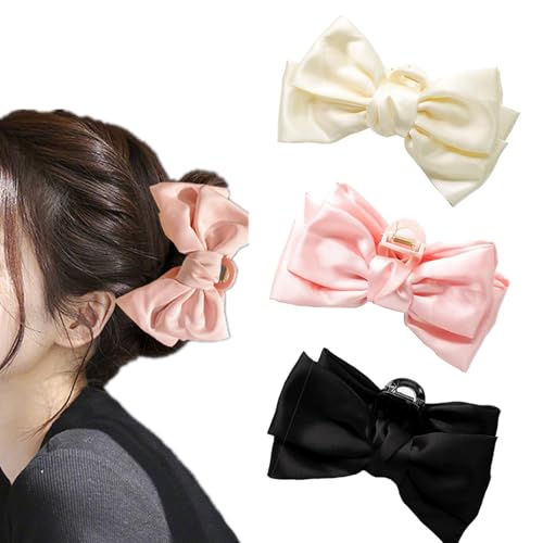 FJYXCHENXM Schleifenklammern, elegante Schleifen-Haarspangen, große Satin-Schleife, Haarklammer für Damen (Schwarz + Gelb + Rosa) von FJYXCHENXM