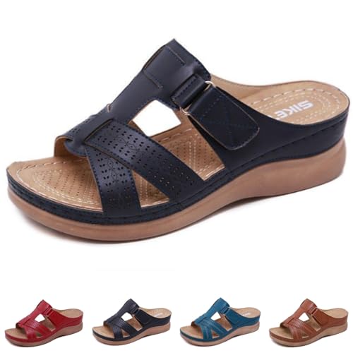 Damen Keilsandalen Sommer Orthopädische Open Toe Vintage Anti-Rutsch Casual Female Plateau Ledersandalen(Black,38 EU) von FJZFXKZL