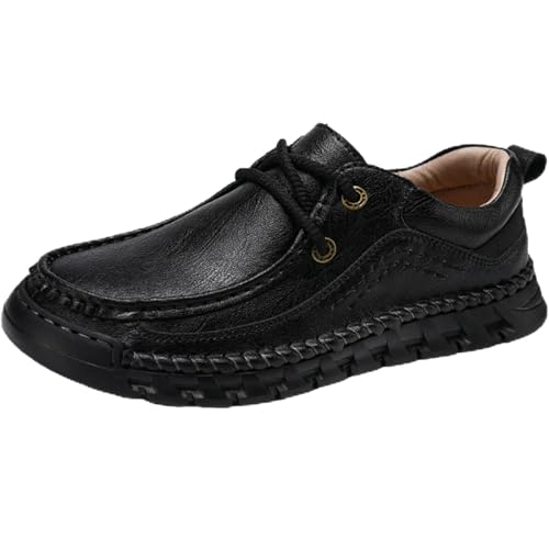 FJZFXKZL Barfuß-Loafer, atmungsaktive Slip-On-Loafer aus Leder for Herren, atmungsaktive, weiche Retro-Kurzstiefel, Wanderschuhe(Black,42 EU) von FJZFXKZL