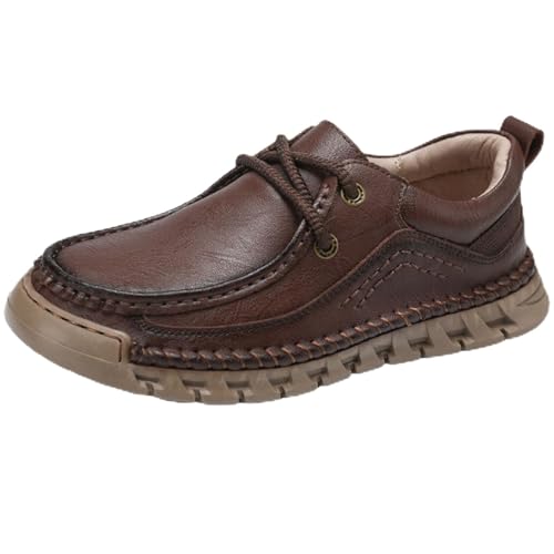 FJZFXKZL Barfuß-Loafer, atmungsaktive Slip-On-Loafer aus Leder for Herren, atmungsaktive, weiche Retro-Kurzstiefel, Wanderschuhe(Dark brown,39 EU) von FJZFXKZL