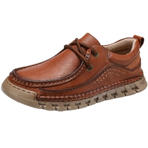 FJZFXKZL Barfuß-Loafer, atmungsaktive Slip-On-Loafer aus Leder for Herren, atmungsaktive, weiche Retro-Kurzstiefel, Wanderschuhe(Reddish brown,42 EU) von FJZFXKZL