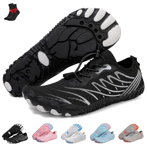 FJZFXKZL Barfußschuhe for Damen und Herren, rutschfeste Schuhe mit breiter Zehenpartie, wasserdichte Strand- und Wasser-Sneaker(Black,38 EU) von FJZFXKZL