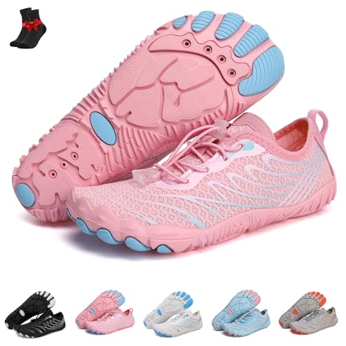 FJZFXKZL Barfußschuhe for Damen und Herren, rutschfeste Schuhe mit breiter Zehenpartie, wasserdichte Strand- und Wasser-Sneaker(Pink,46 EU) von FJZFXKZL