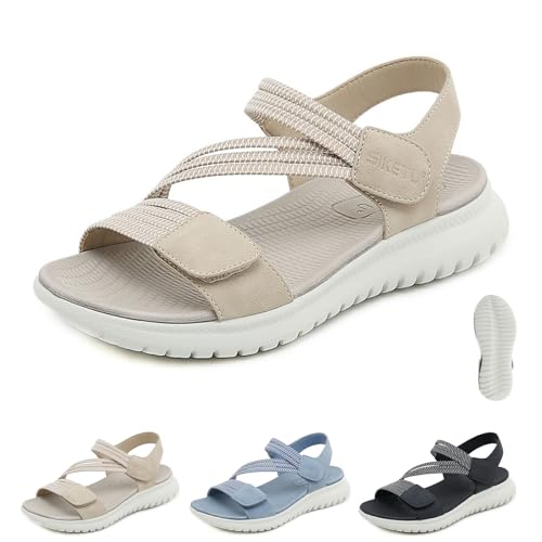 FJZFXKZL Damen-Sportsandalen,weiche Sommer-Wandersandalen for Damen,Outdoor-Wanderschuhe,lässige Flats, leichte Riemchensandalen(Beige,37 EU) von FJZFXKZL