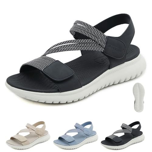 FJZFXKZL Damen-Sportsandalen,weiche Sommer-Wandersandalen for Damen,Outdoor-Wanderschuhe,lässige Flats, leichte Riemchensandalen(Black,41 EU) von FJZFXKZL