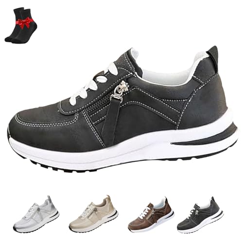 FJZFXKZL Damen-Tennisschuhe mit Reißverschluss und Plateau, Keil-Sneakers, Damen-Tennisschuhe mit Reißverschluss(Black,43 EU) von FJZFXKZL