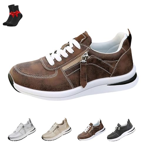 FJZFXKZL Damen-Tennisschuhe mit Reißverschluss und Plateau, Keil-Sneakers, Damen-Tennisschuhe mit Reißverschluss(Brown,41 EU) von FJZFXKZL