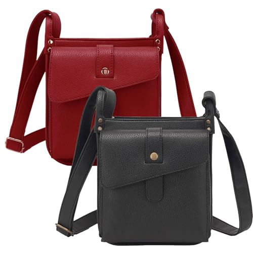FJZFXKZL Dollver Umhängetasche, Dollver Umhängetasche for Damen, Umhängetasche aus Leder mit speziellem Design, Schultertasche(Red+Black) von FJZFXKZL