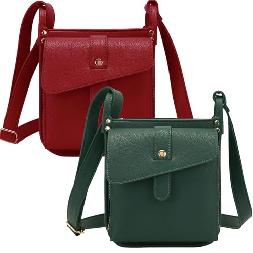 FJZFXKZL Dollver Umhängetasche, Dollver Umhängetasche for Damen, Umhängetasche aus Leder mit speziellem Design, Schultertasche(Red+Green) von FJZFXKZL