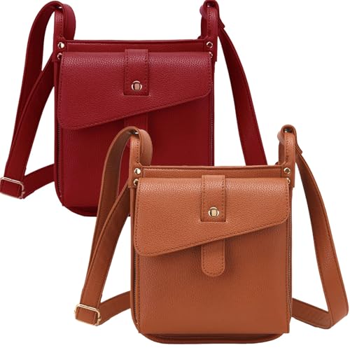 FJZFXKZL Dollver Umhängetasche, Dollver Umhängetasche for Damen, Umhängetasche aus Leder mit speziellem Design, Schultertasche(Red+Orange) von FJZFXKZL