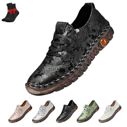 FJZFXKZL Flache Slipper aus Leder for Damen mit weicher Sohle, weiche, Bequeme orthopädische Leder-Sneakers for Damen(Black,37 EU) von FJZFXKZL