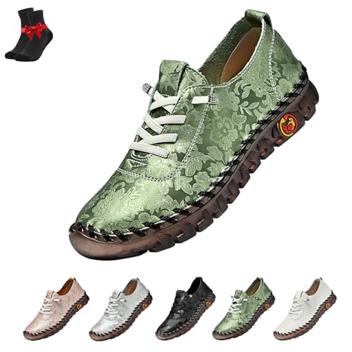 FJZFXKZL Flache Slipper aus Leder for Damen mit weicher Sohle, weiche, Bequeme orthopädische Leder-Sneakers for Damen(Green,38 EU) von FJZFXKZL