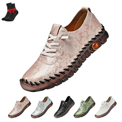 FJZFXKZL Flache Slipper aus Leder for Damen mit weicher Sohle, weiche, Bequeme orthopädische Leder-Sneakers for Damen(Pink,42 EU) von FJZFXKZL