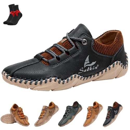 FJZFXKZL Freizeitschuhe for Herren,leichte Sneakers, weiche, atmungsaktive Oxfords,rutschfeste Autofahrerschuhe,lässige Slipper(Black,40 EU) von FJZFXKZL