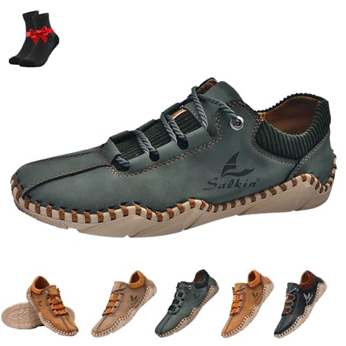 FJZFXKZL Freizeitschuhe for Herren,leichte Sneakers, weiche, atmungsaktive Oxfords,rutschfeste Autofahrerschuhe,lässige Slipper(Green,48 EU) von FJZFXKZL