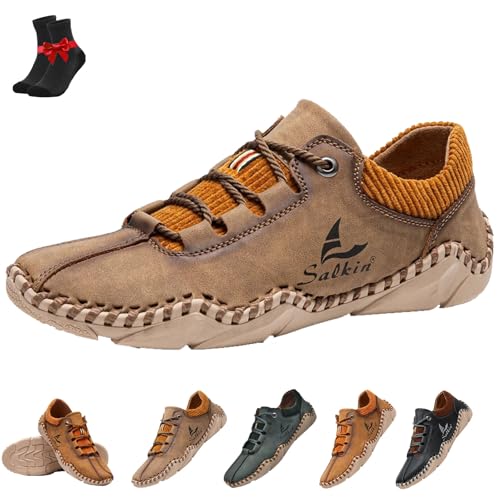FJZFXKZL Freizeitschuhe for Herren,leichte Sneakers, weiche, atmungsaktive Oxfords,rutschfeste Autofahrerschuhe,lässige Slipper(Khaki,45 EU) von FJZFXKZL