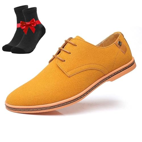 FJZFXKZL Herren Oxfords mit Schnürung aus Wildleder und Nubukleder mit Rindsledersohle, orthopädische Lederschuhe for Luxus-Business-Männer(Yellow,40 EU) von FJZFXKZL