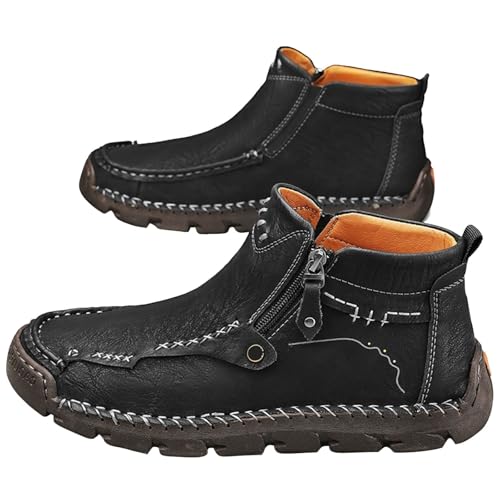 FJZFXKZL Herrenstiefel, lässiges Leder, bequeme, atmungsaktive Schuhe for Erwachsene, tragbare Schnürschuhe aus Gummi for Herren(Black velvet,43 EU) von FJZFXKZL
